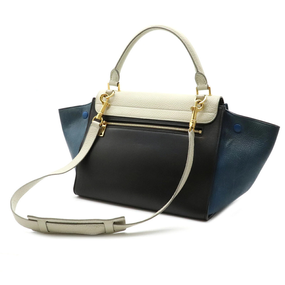 Celine Bag Black 2way Hobo Leather Blue Shoulder Off White Trapeze Blue White